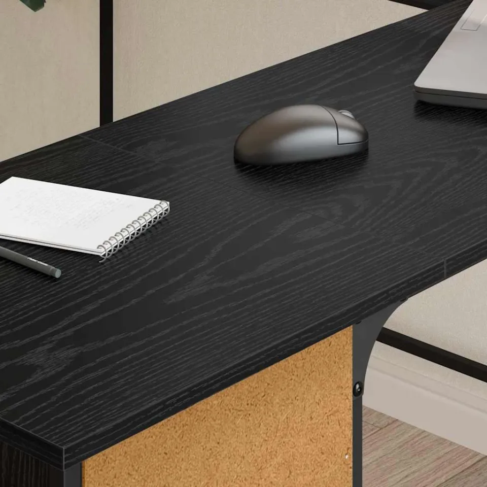 vidaXL Bureau Zwart Eiken Bewerkt hout 141 x 141 x 75 cm, foto 4
