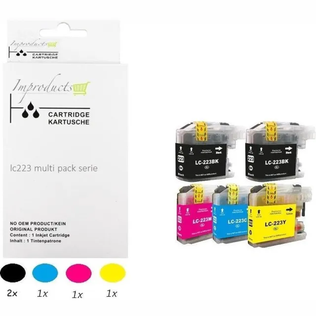 Improducts Inktcartridges - Alternatief Brother LC-223 / 223 set + zwart Multicolor - Zwart (2 stuks), Cyaan, Magenta, Geel