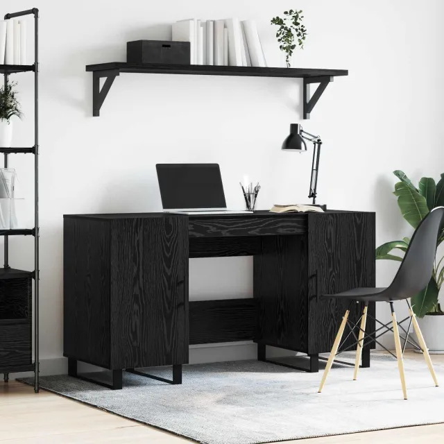 vidaXL Bureau Zwart eiken Bewerkt hout 140 x 50 x 75 cm, foto 2