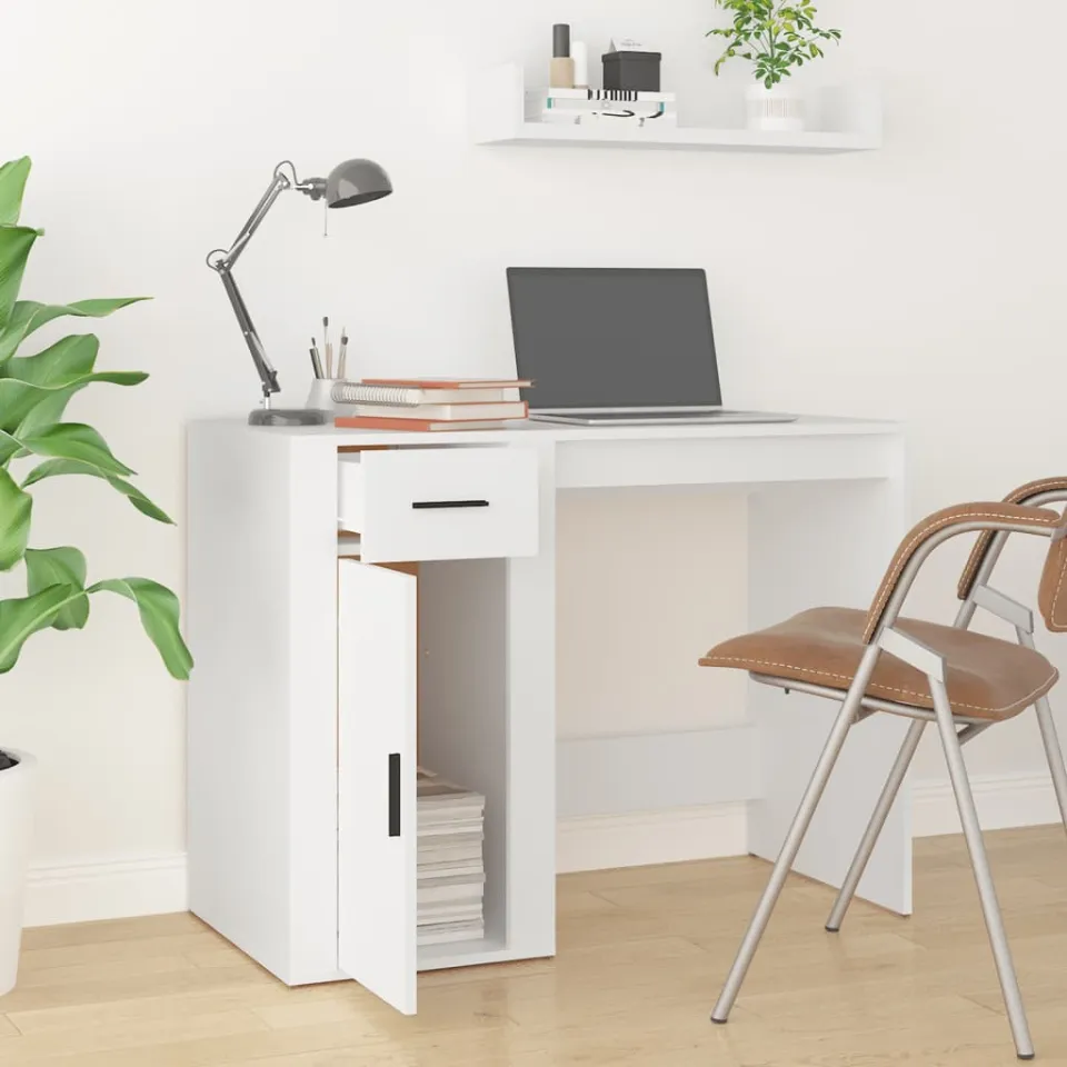 vidaXL Bureau 100x49x75 cm bewerkt hout wit, foto 3