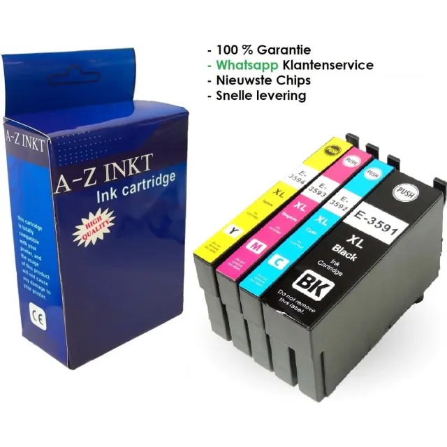 AtotZinkt inktcartridges voor Epson 35 XL / Epson 35XL, multipack van 4 kleuren 1 x BK, C, M en Y voor Epson WorkForce Pro WF-4740, WF-4730, WF-4720, WF-4725 mét chip