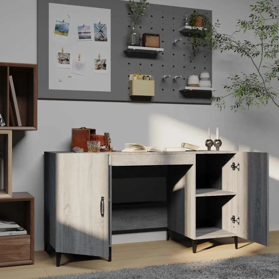 vidaXL Bureau 140x50x75 cm bewerkt hout grijs sonoma eikenkleurig, foto 3