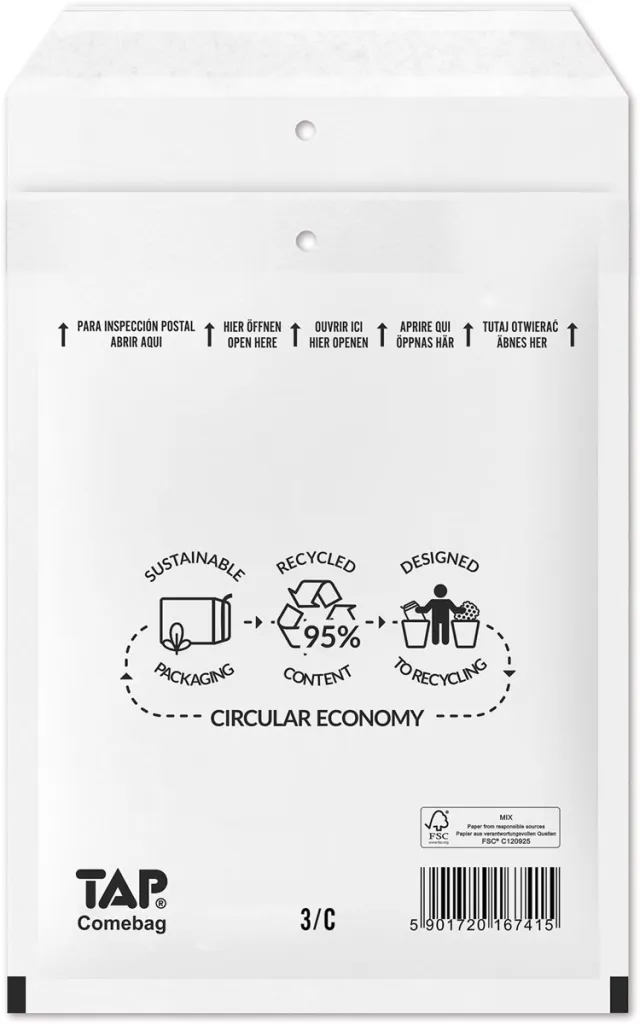 Jiffy Comebag luchtkussenenveloppen, ft 150 x 215 mm, met stripsluiting, wit, doos van 100 stuks