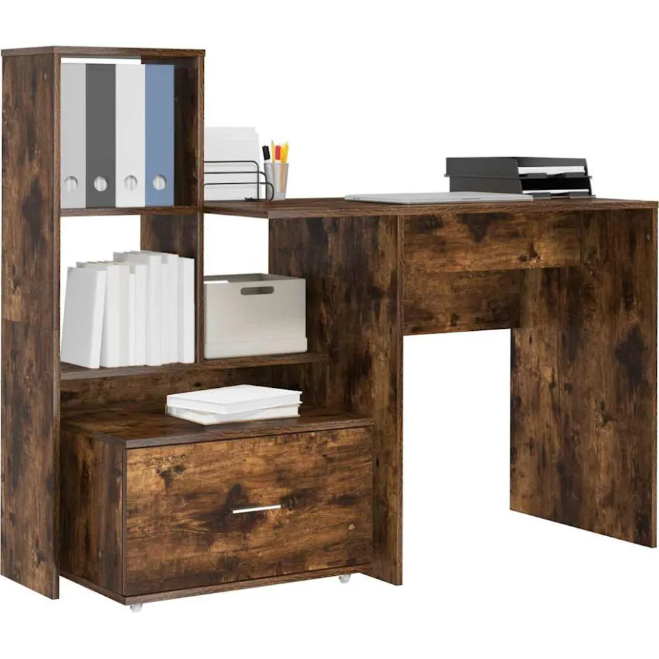 vidaXL Bureau Gerookt eiken Bewerkt hout 131,5 x 50 x 106,5 cm Bruin