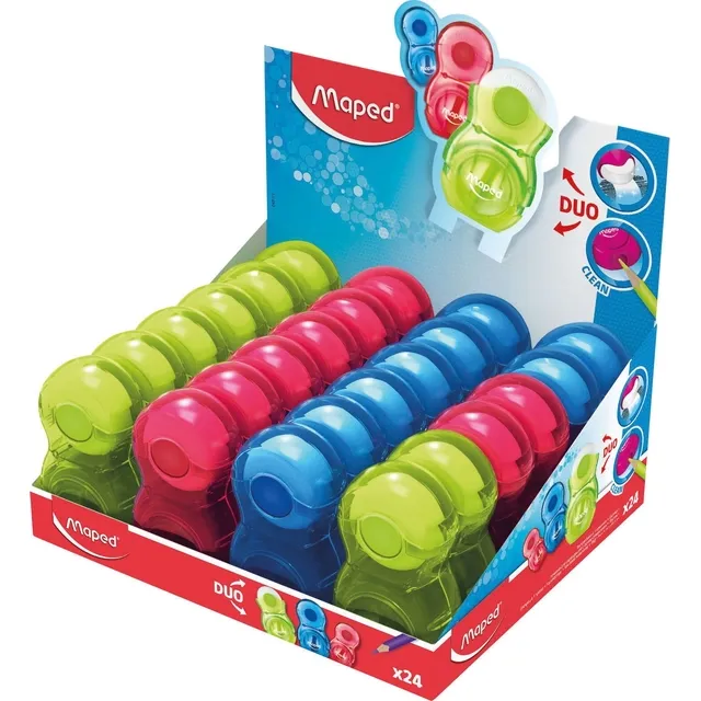 Maped Puntenslijper Maped Loopy 1gaats met gum display á 24 stuks assorti
