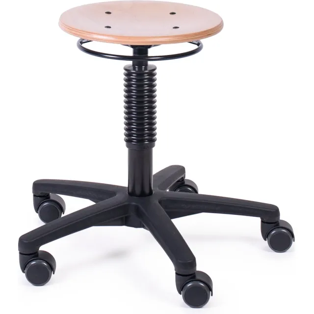 MTM werkkruk ODIN 160-N - ronde houten zitting - kunststof kruisvoet - ergonomisch - 42/58 cm