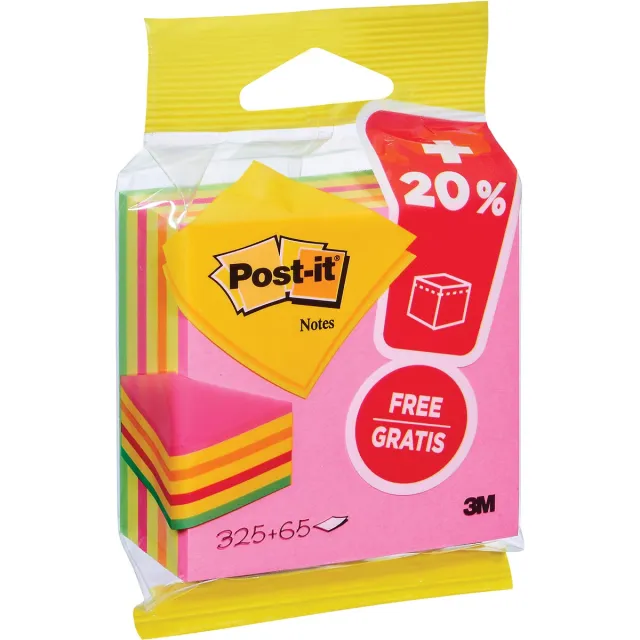 Post-It Notes kubus ft 76 mm x 76 mm, Neon, blok van 325 + 65 vel gratis, op blister geel