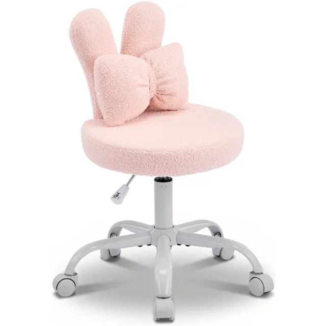 LEADZM Bureaustoel - Teddy fleece - Bureaustoelen-Schuimstofvulling - In Hoogte Verstelbaar - Voor Werk- en Slaapkamer-Roze Roze Konijnenoor