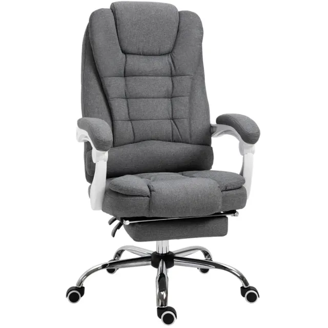 ZYLARO Ergonomische Bureaustoel met Uitklapbare Voetensteun & Hoge Rugleuning - In Hoogte Verstelbaar - Max. kanteling 135° - 360° Draaibaar - Kantoorstoel - Gamestoel - Volwassenen Stoel - Directiestoel - Computerstoel - Grijs Grijs + Wit