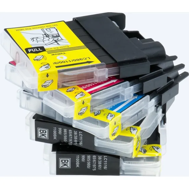 KATRIZ huismerk inkt voor|Brother /LC980/LC985/LC1100/LC1100H| 2x black +1x Cyan +1x Magenta+1x Yellow|29ml | ( 5stuks) Zwart, Cyaan, Magenta, Geel