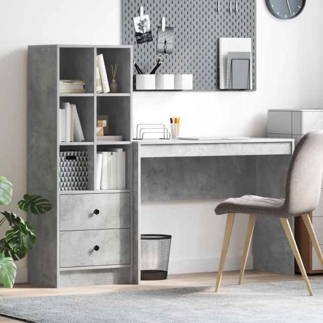 vidaXL Bureau Beton Grijs 145,5 x 40 x 127 cm 2 st, foto 2