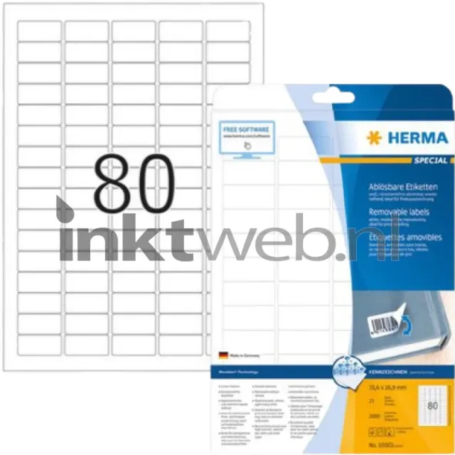 Herma 10003 Verwijderbare papieretiket 35,6 x 16,9mm wit (Origineel)