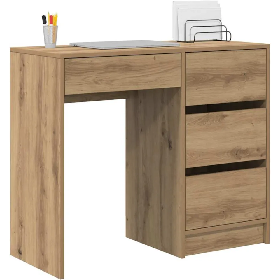 vidaXL Bureau Artisan Eiken 90 x 37,5 x 75 cm Bewerkt hout Bruin
