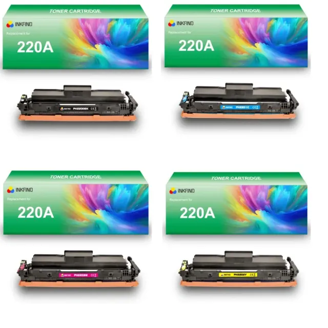 INKFIND 220A (W2200A/W2201A/W2202A/W2203A) tonercartridge multipack van 4 stuks (Zwart+Cyaan+Magenta+Geel) compatibel met HP 220A (W2200A/W2201A/W2202A/W2203A) toner cartridge -4-pack BK/C/M/Y Zwart/Cyaan/Magenta/Geel