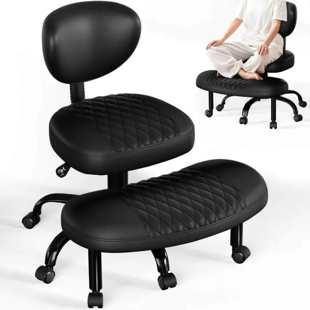 Hiaonyx bureaustoel - ergonomische bureaustoel - bureaustoelen voor volwassenen - Ergonomische kniestoel - 360° draaibare voetensteun - uitschuifbaar design - ademende rugleuning - 200 kg - Zwart