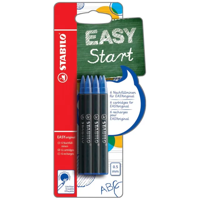 Stabilo EASYoriginal rollervulling, medium, 0,5mm, blister van 6 stuks, blauw
