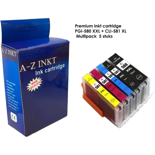 AtotZinkt PGI-580 XXL + CLI-581 XL Multipack 5 stuks AtotZinkt Huismerk Voor Printers: TS705 / TR7550 / TR8550 / TS6150 / TS6151 / TS6250 / TS6251 / TS6350 / TS8150 / TS8151 / TS8152 / TS8250 / TS8251 / TS8252 / TS8350