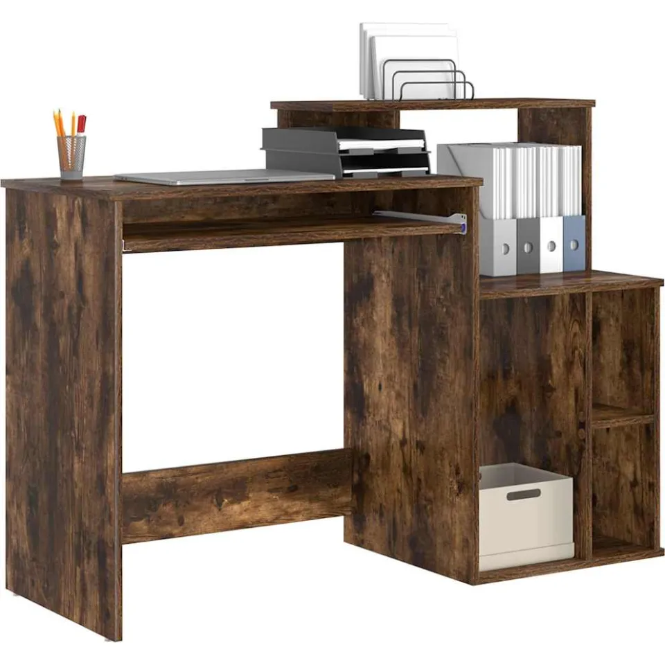 vidaXL Bureau Gerookt eiken 120,5 x 44 x 88,5 cm Bewerkt hout Bruin