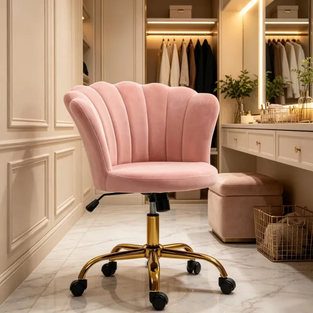 MODENUIT Bureaustoel 69 x 64 x 80-90 cm - Verstelbaar En Draaibaar - Voor Bureau - Fluweel - Roze
