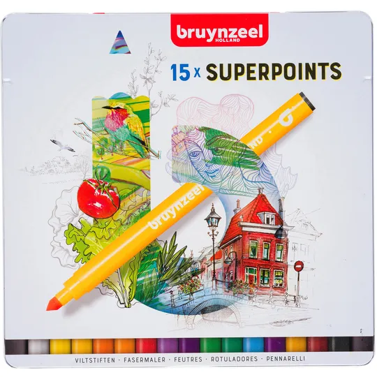 Bruynzeel Viltstift Bruynzeel Creatives Superpoints assorti blik à 15 stuks