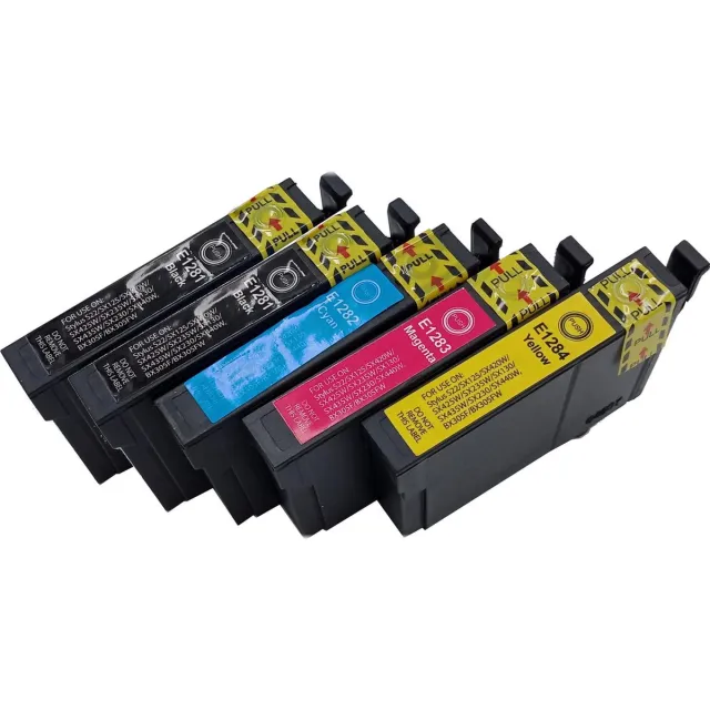 KATRIZ huismerk ink Epson 2x T1281 Zwart + 1x T1282 Cyaan + 1x T1283 Magenta + 1x T1284 Geel | 5 stuks Zwart, Cyaan, Magenta, Geel