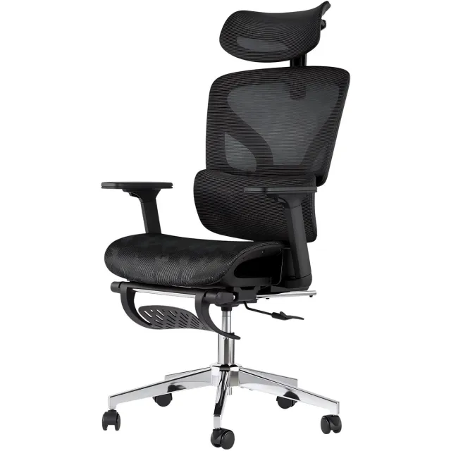 Happiq Ergonomische bureaustoel met hoge rug - 3D verstelbare armleuningen, lendensteun, voetensteun - Mesh Zwart Black