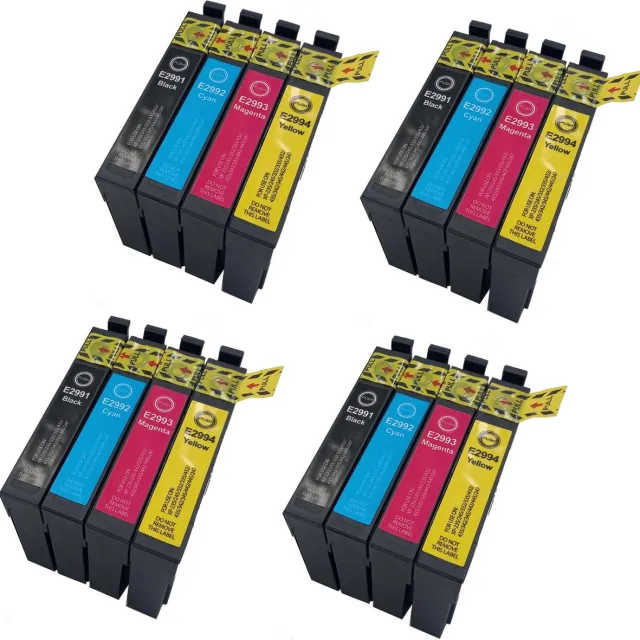 KATRIZ huismerk inkt voor Epson 4x T2991XL BK + 4x T2992XL C + 4x T2993XL M + 4x T2994XL Y |(16stuks) Zwar, Cyaan, Magenta, Geel