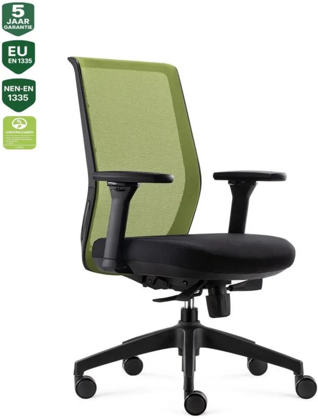 Bens 837-Ergo-4 - Ergonomische Bureaustoel - Bureaustoel volwassenen - Kantoorstoel - GREENGUARD GOLD - NEN-EN1335 & ARBO normen - Groen