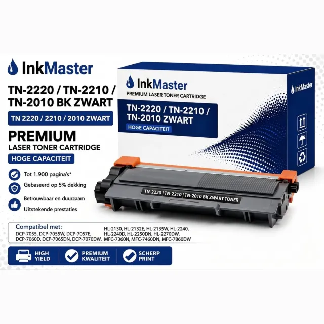 inkmaster premium Huismerk XXL Toner cartridge TN-2220/TN-2210/TN-2010 | Brother DCP-7055/ DCP-7055W/ DCP-7057E/ DCP-7060D Zwart