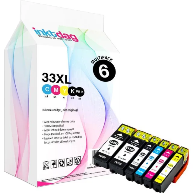 inktdag inktcartridges voor Epson 33XL multipack, Epson 33 inktcartridge, Epson 33 multipack van 6 kleuren voor Epson Expression Premium XP-530, XP-540, XP-630, XP-635, XP-640, XP-645, XP-830, XP-900 zwart x 2