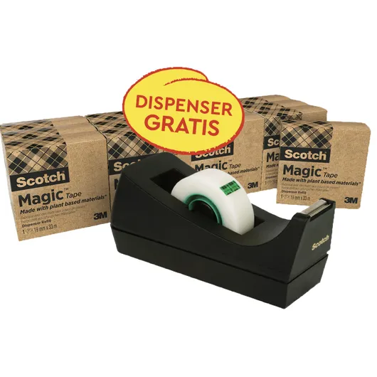 Scotch Plakband Scotch Magic 810 19mmx33m transparant 14 rollen + plakbandhouder zwart