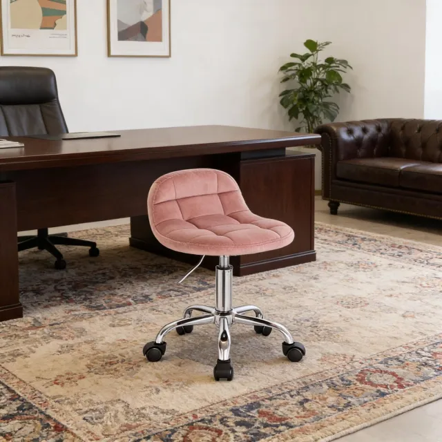 FloraGrace Bureaukruk Met Wielen - Verstelbaar 56,5 Tot 68 Cm - Ergonomisch Voor Thuiswerk En Make-up - Fluweel - Roze