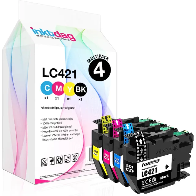 inktdag inktcartridges multipack 4 stuks for lc421xl brother inktpatronen ,lc421 brother inktpatronen voor Brother DCP-J1050DW, DCP-J1140DW, MFC-J1010DW LC421XL Zwart