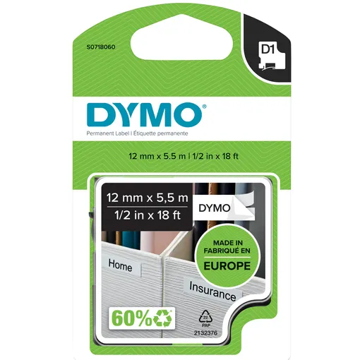 Dymo Labeltape Dymo LabelManager D1 polyester 12mmx5.5m zwart op wit