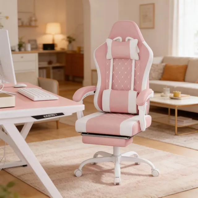 MODFU Gamingstoel - Ergonomisch - Draaibaar - Massage - Mesh - Roze Wit Roze en wit