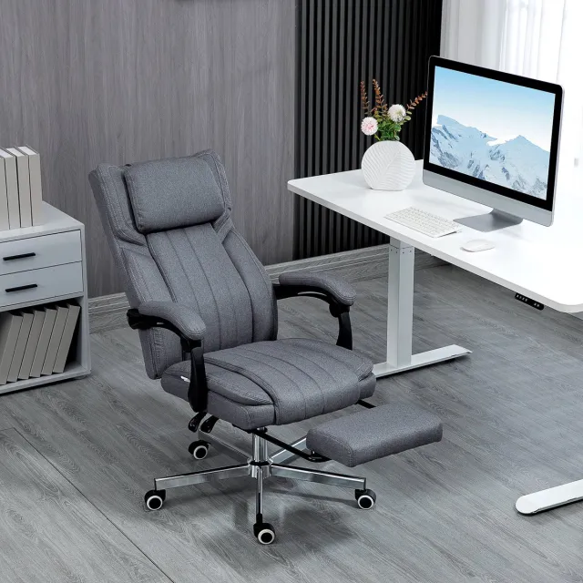MODFU Bureaustoel - Met 6-Punts Vibratiemassage En Uitschuifbare Voetensteun - Verstelbare Rugleuning - Polyester - Grijs