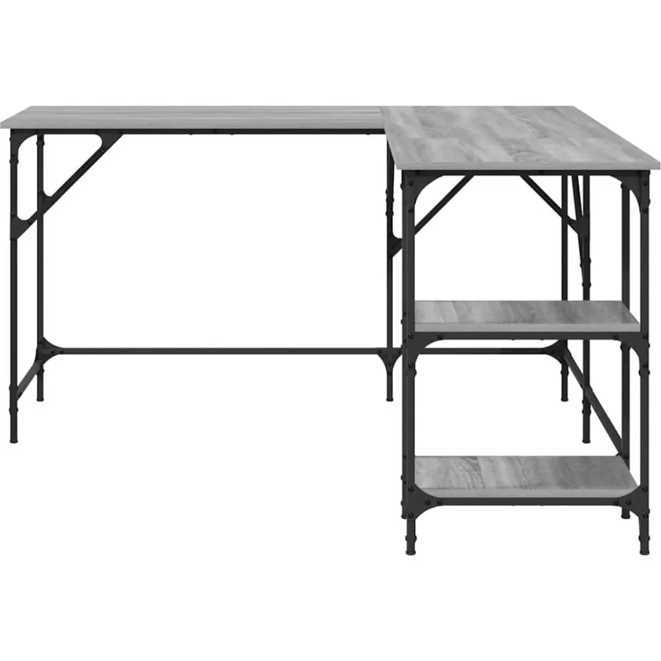 vidaXL Bureau 139x139x75 cm bewerkt hout grijs sonoma eikenkleurig, foto 3