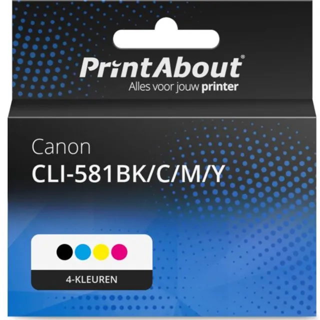 PrintAbout huismerk Inktcartridge CLI-581BK/C/M/Y 4-kleuren Multipack Hoge capaciteit geschikt voor Canon
