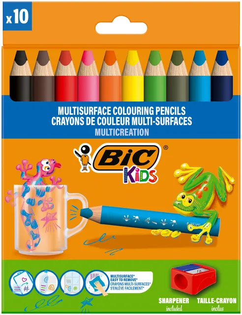 Bickids Kleurpotloden BicKids Multi Surface inclusief puntenslijper assorti pak à 10 stuks