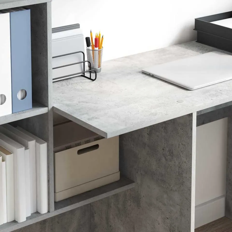 vidaXL Bureau Beton Grijs 131,5 x 50 x 106,5 cm Bewerkt hout, foto 3