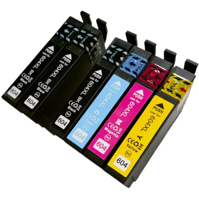 KATRIZ huismerk inkt voor Epson 604XL / T604XL / 604 Series - 3xZwart,1xCyaan, 1x Mageta,1xGeel | 6stuks | Geschikt printer model Epson Expression Home XP-2200/ XP-2205 / XP-3200 / XP-3205 / XP-4200 / XP-4205 /Epson WorkForce WF-2910DWF / WF-2930 2xZwart, Cyaan, Magenta, Geel