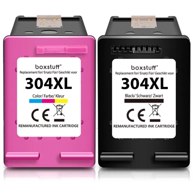 Boxstuff Inkt geschikt voor 304 XL - (N9K08AE + N9K07AE) Compatibel met HP 304 / 304XL - Inkt Cartridge 2-pack voor HP Envy 5030 / 5010 / 5020 / 5032 / DeskJet 3750 / 3760 / 2620 / 2600 / 3720 / 2630 / 2622 / 3735 / 3762 - Pack Zwart en Kleur