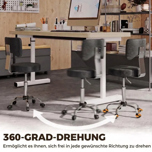 OKWISH Bureaukruk 34,5 x 34,5 x 72-87,5 cm - Draaibaar en In Hoogte Verstelbaar - Voor Salon en Kaptafel - Metaal en Kunstleer - Zwart