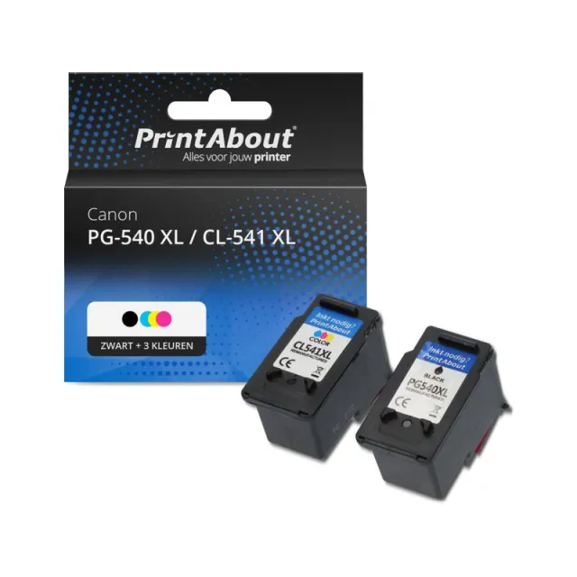 PrintAbout huismerk Inktcartridge PG-540 XL / CL-541 XL Zwart + 3 kleuren Multipack Hoge capaciteit Geschikt voor Canon