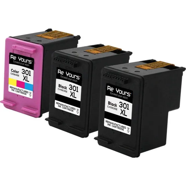 Reyours Huismerk Inktcartridge voor HP 301XL - HP 301 XL - CH563EE & CH564EE 2Zwart & 1multikleur- met chip - inktniveau weergeven Multi colour