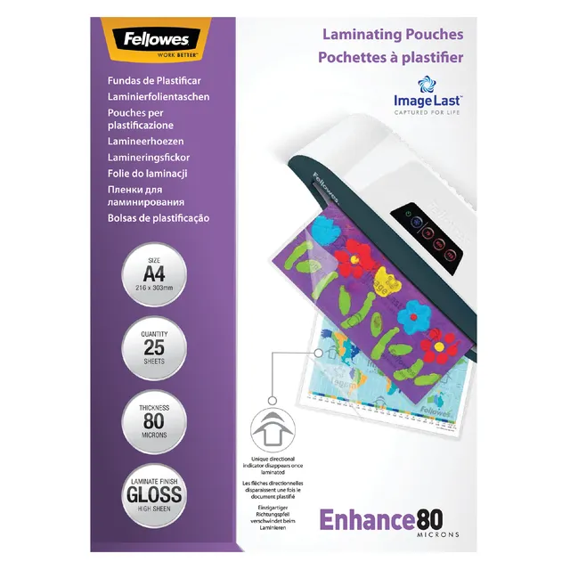 Fellowes Lamineerhoes Fellowes A4 2x80micron glans 25 stuks