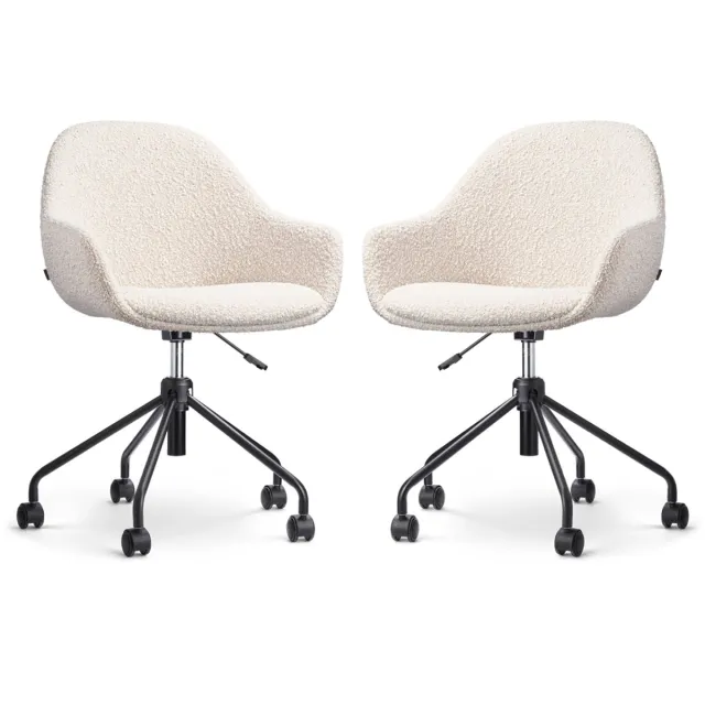 Nolon Nout-Mae Bureaustoelen Set van 2 Bouclé Beige - Stof - Verstelbaar - Wieltjes - Zwart Onderstel - Design - Comfortabel Bouclé - Beige - Zwart onderstel