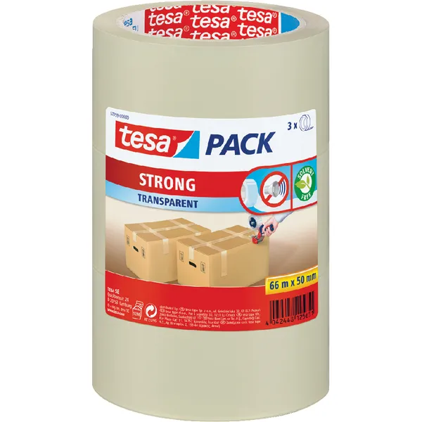 Tesa Verpakkingstape tesapack® Strong 66mx50mm PP transparant 3 rollen
