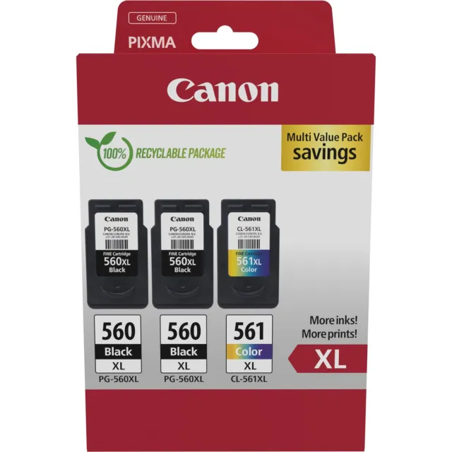 Canon PG-56XL + CL-561XL - Inktcartridge - Origineel - Hoge capaciteit - 2x Zwart + Kleur + Retourzakje Zwart 2x