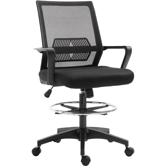 Vinona Tekenstoel - Met verstelbare voetensteun en rugleuning - In hoogte verstelbaar - 64 x 59 x 104-124 cm - Zwart